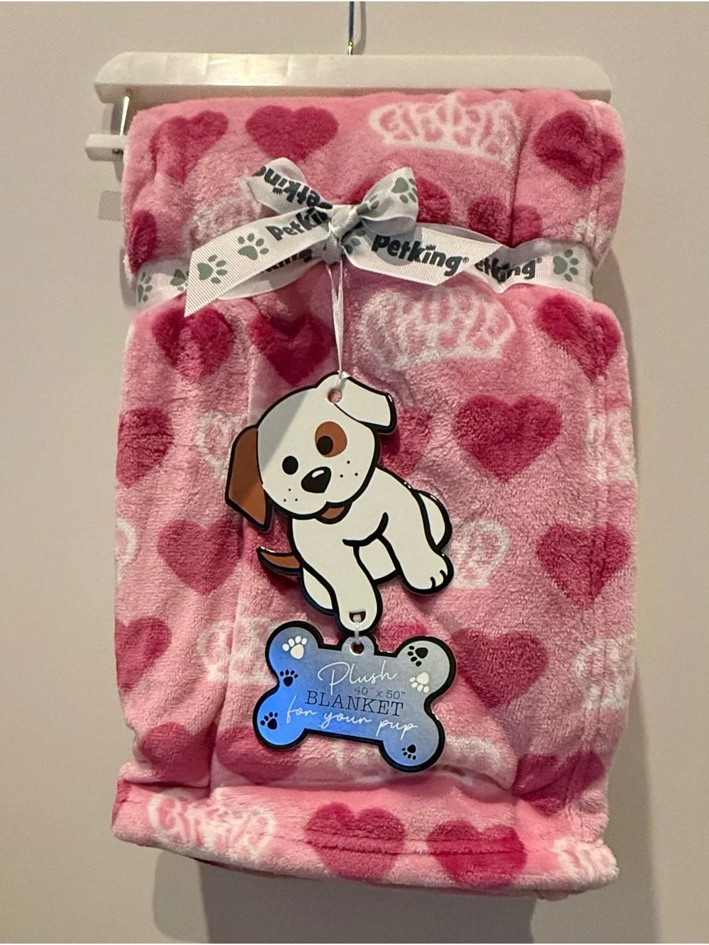 Absolutely Adorable Pink Hearts and Tiaras Plush Pup Blanket - 40x50 in.- NWT